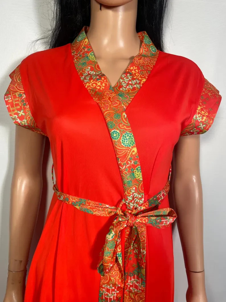 Vintage 1970s Asian Inspired Loungewear Dress Size S