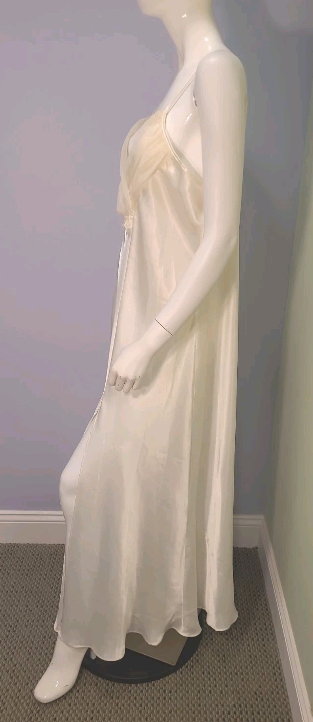 VTG Ivory Heavy Satin Slip Dress 18/20 Gown Mesh Lace Slits Old Hollywood Glam