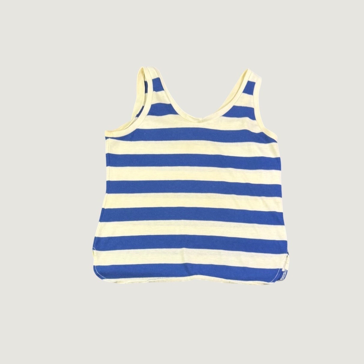 Vintage Blue White Striped Tank Top Sleeveless Nautical Scoop Neck Jersey Tee
