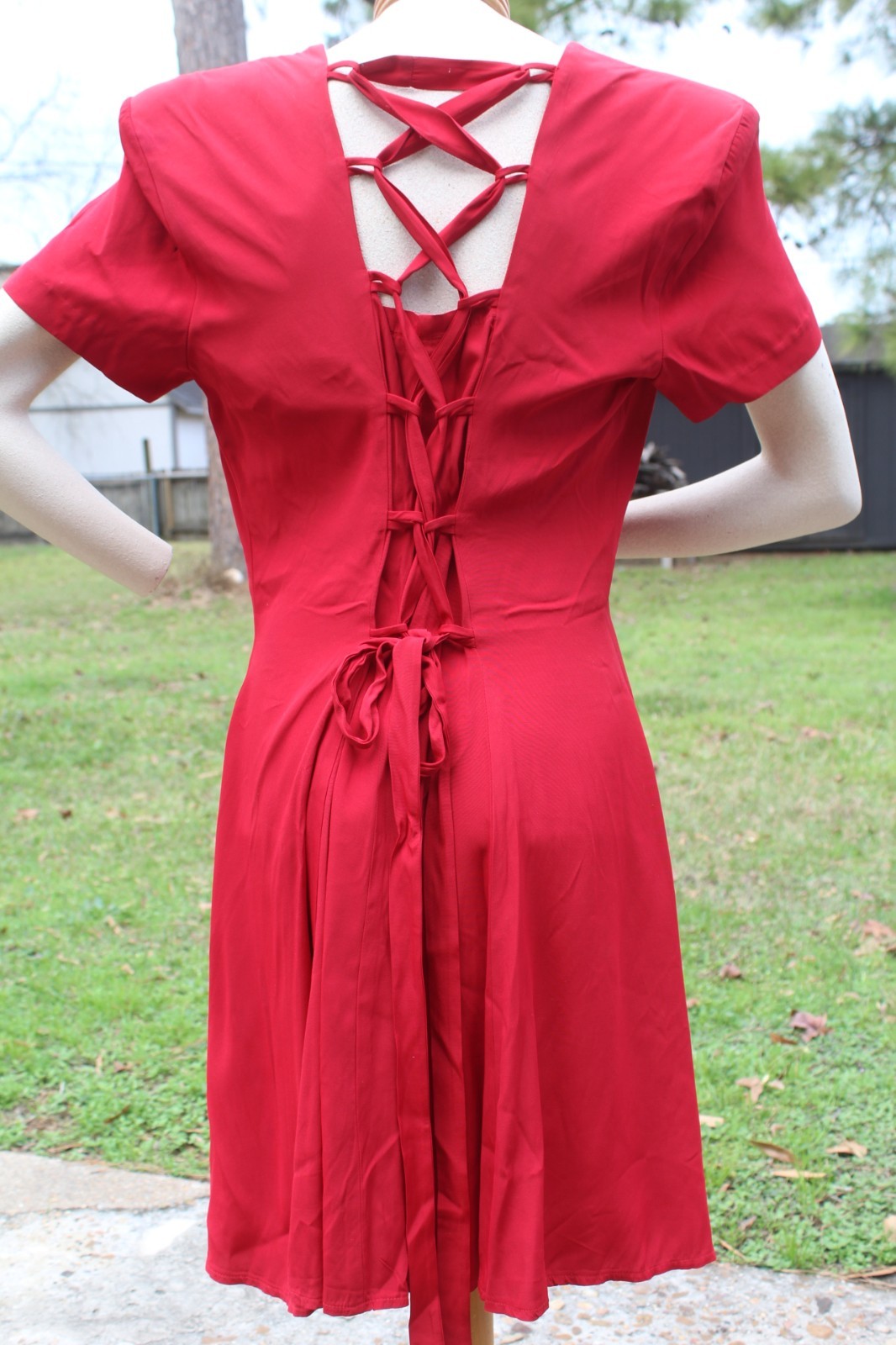 Vintage 80s 90s Deep Red Corset Back Casual Party Dress By Rampage Size Medium