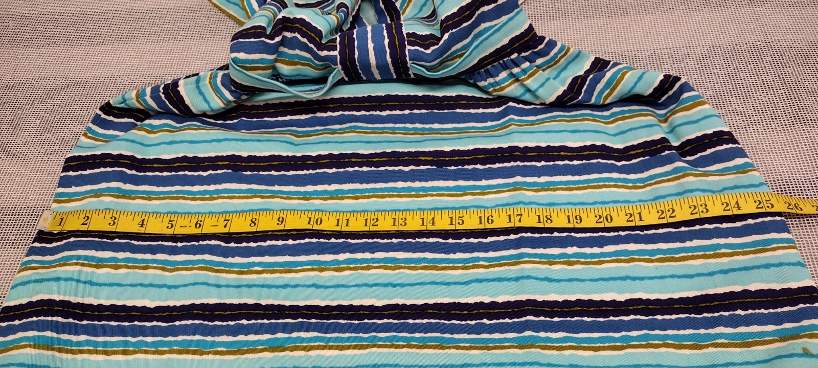 Vintage MCM Papillon Dress Audrey Style Mid Century Stripes Avocado Blue W 24″