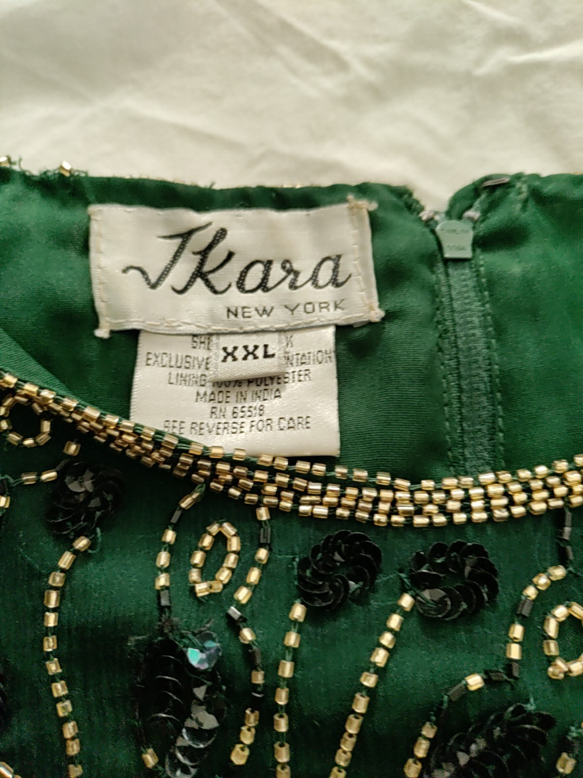 Vintage J Kara New York 100%Silk Sequin Green Size XXL