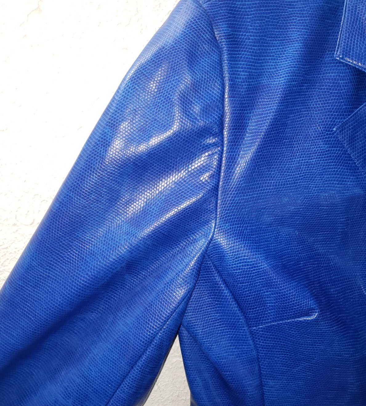 Vintage 90s Hugo Buscati Collection Blue Shiny Blazer Womens Jacket Polyurethane
