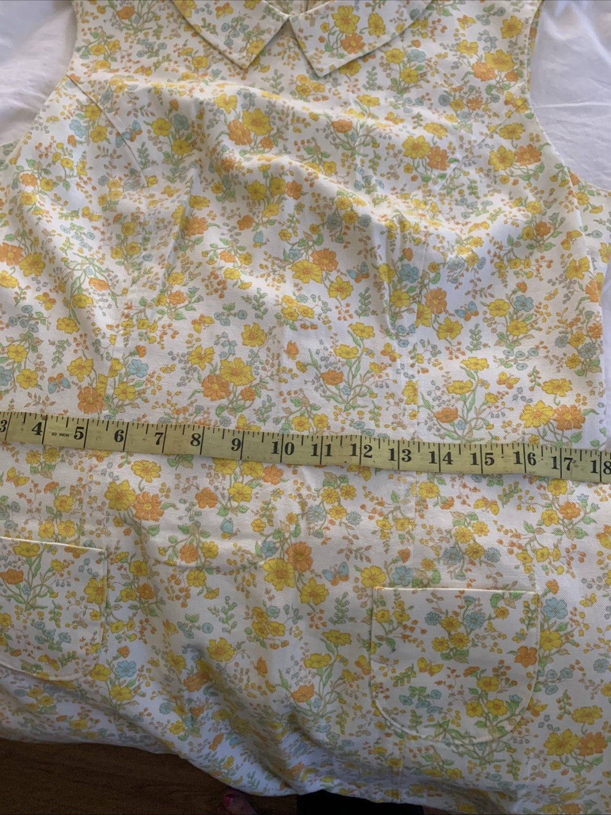 Cos Cob 1960s Vintage Peter Pan Collar Sleeveless Dress Yellow Floral Print