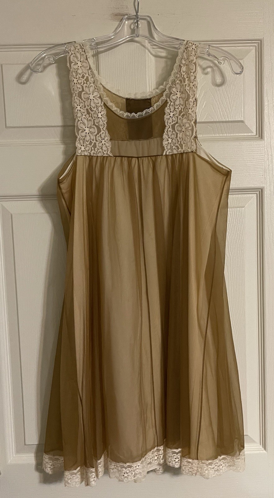 Vintage Vanity Fair Peignoir Set Robe Gown Women’s Sz S Mocha Brown Double Nylon