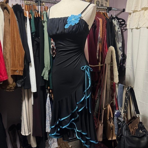 Y2K vintage Black Ruffle Mermaid Maxi Dress