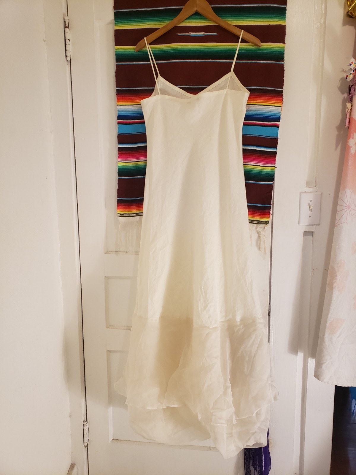 Vtg 90s Tiar Silk Organza & Linen 2 Pc Dress Long As Is Tiered Bubble Hem Sz L