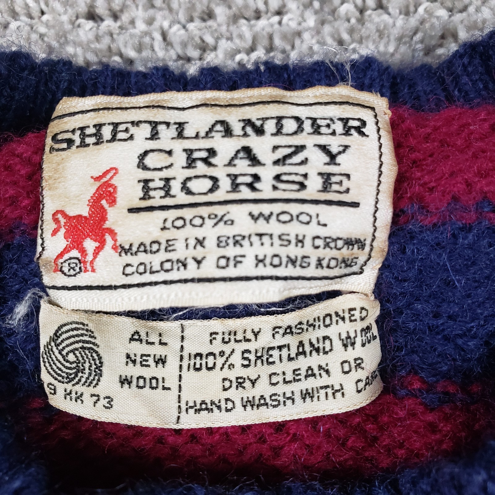 Vintage 70s Shetlander Crazy Horse Sweater Womens XS Shetland Wool Striped