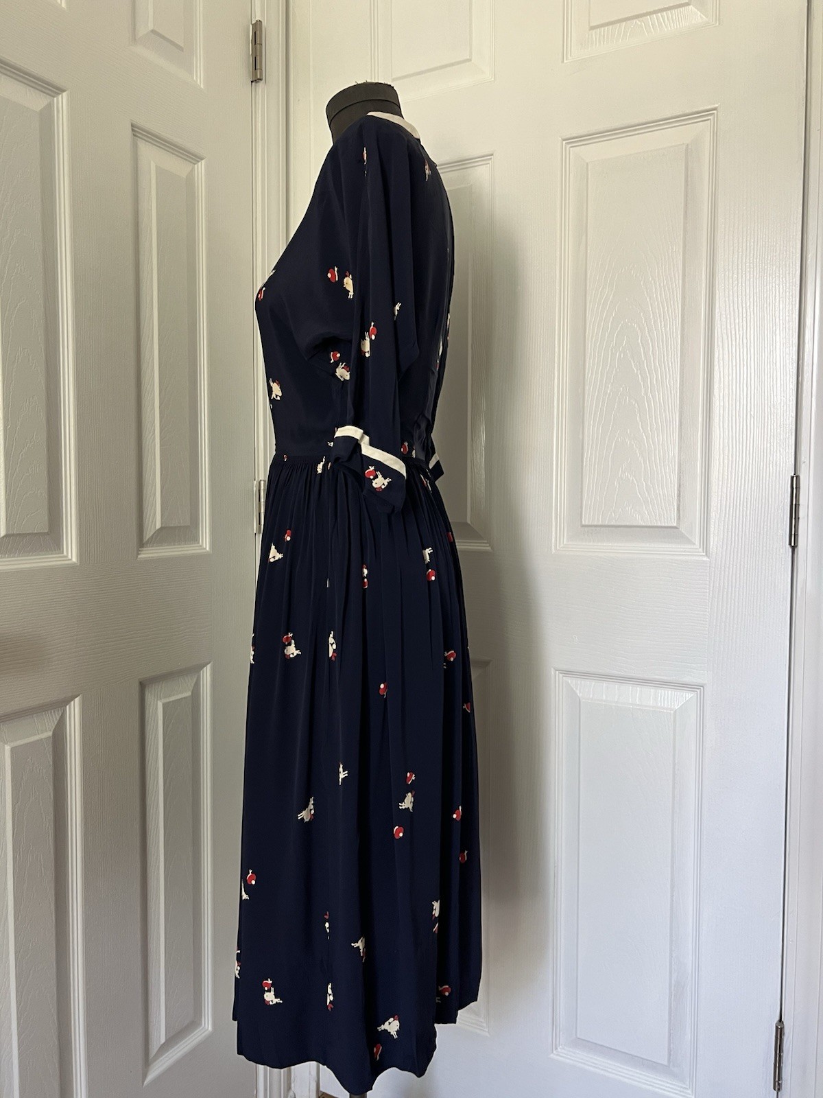 VTG 1950’s Poodle Dog Novelty Prints Blue Dress w Red Lining GOOD CONDITION S M