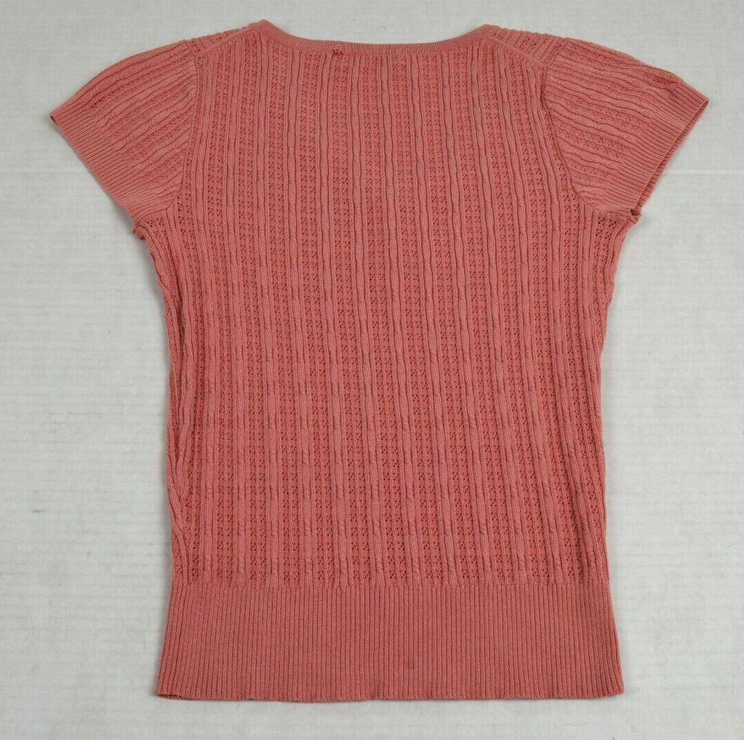 Vintage Knit Top Liz Size XS 90s Salmon Pink Silk Rayon Textured Henley Fitted