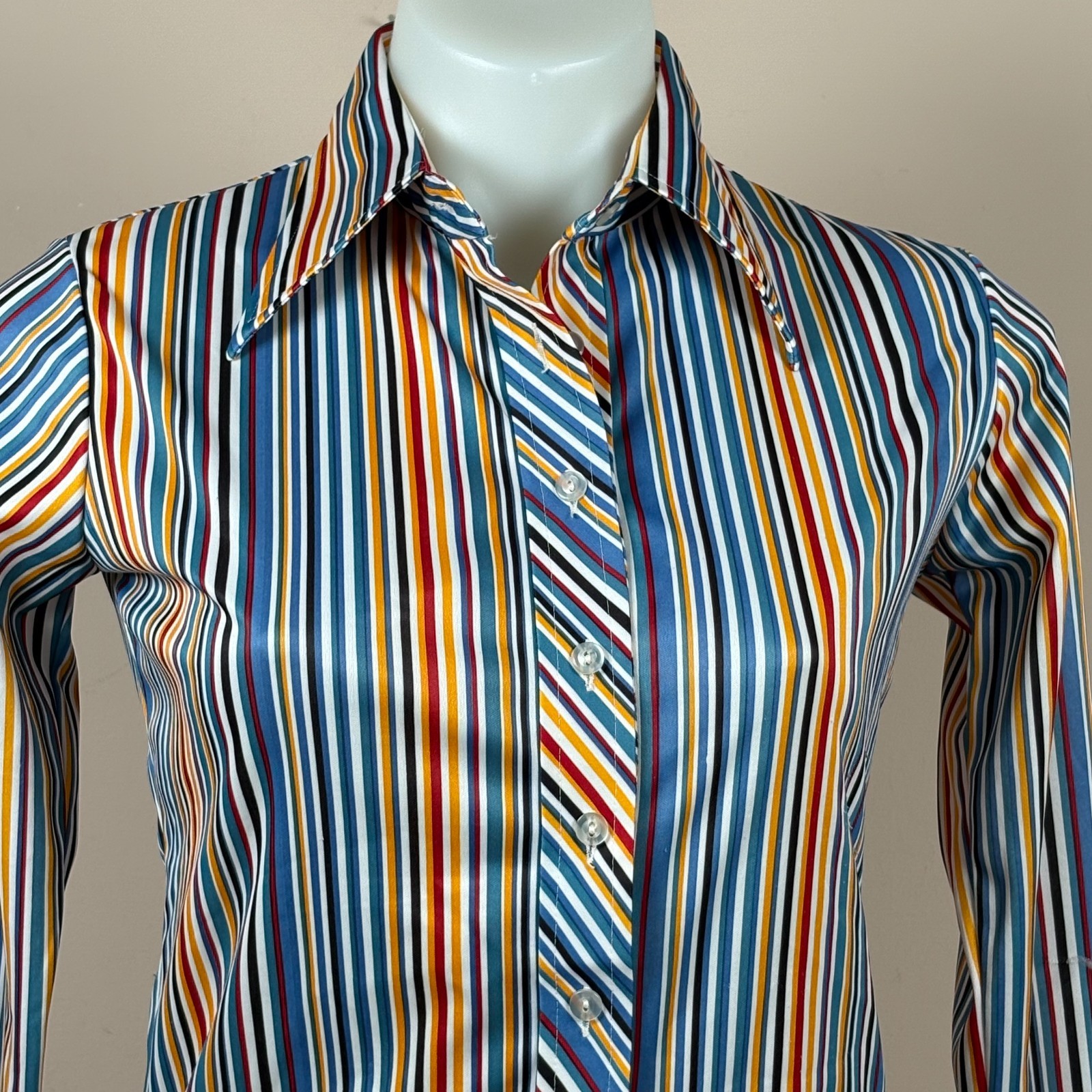 Vintage Queens Way to Fashion Striped Shirt Blouse Long Sleeve 1970s Size 30