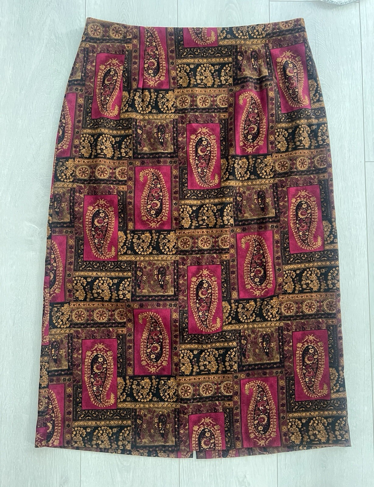 Vintage Briggs New York Burgundy Brown Paisley Fall Maxi Skirt Size 18