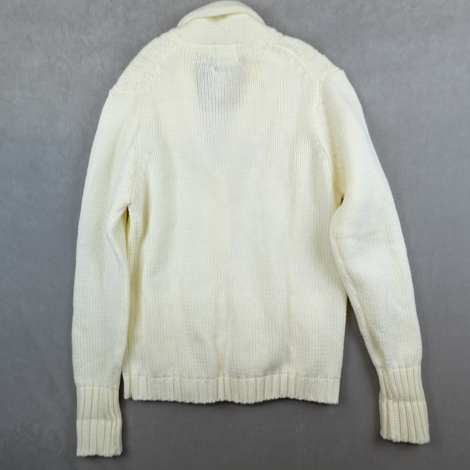 VTG Sears Sweater Cream Ivory Cable Knit Shawl Fisherman Cardigan Women Large 80