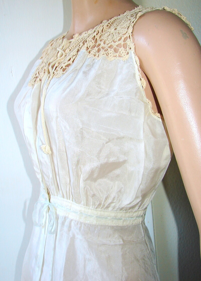 Edwardian Lingerie STEP-IN WHITE SILK & ECRU CROCHET size S c3-l
