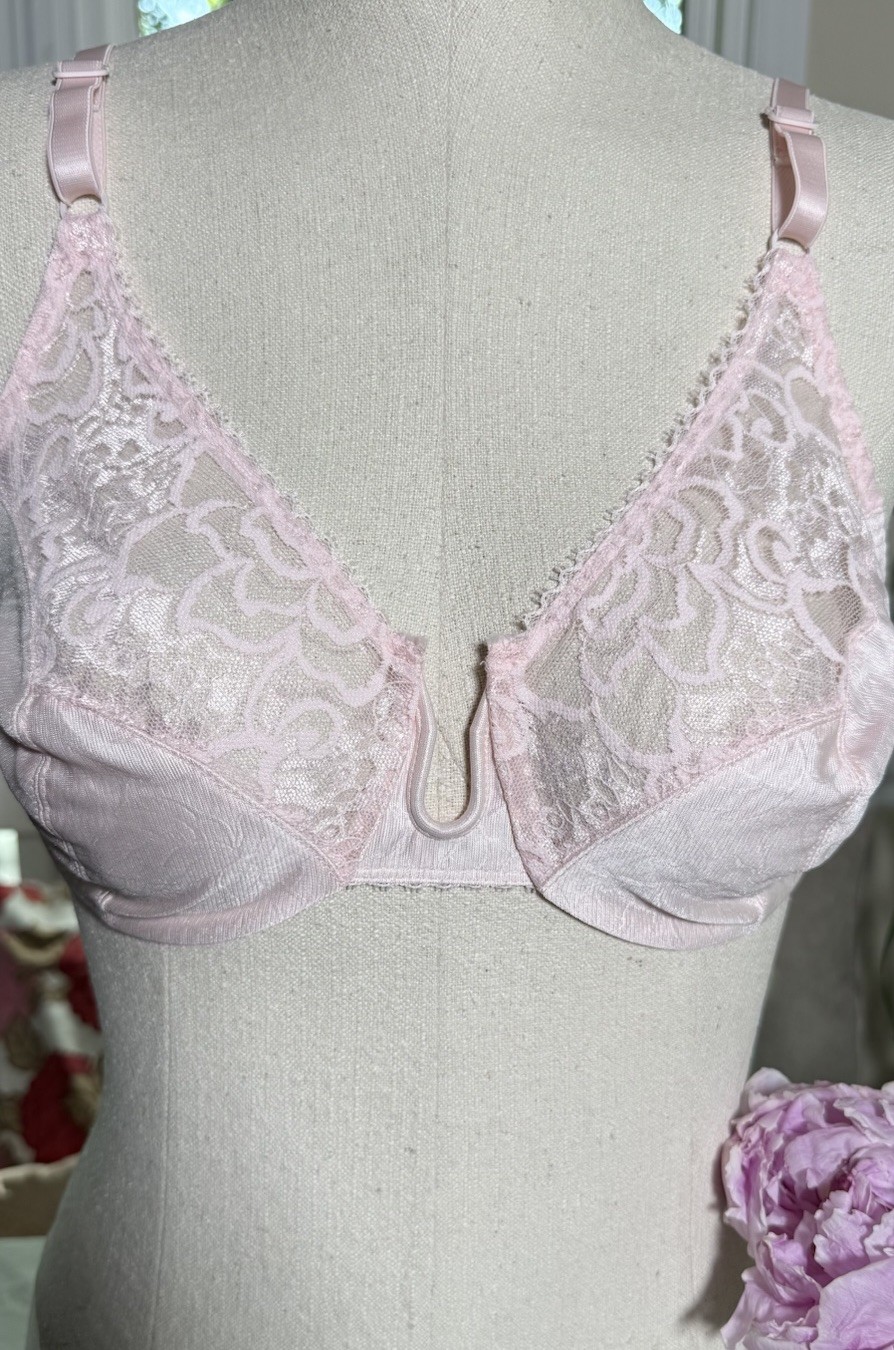 Vtg NOS Bra BALI Floral Satin & Lace 36C Candy Pink 2232 Unique Plunge UW 80’s