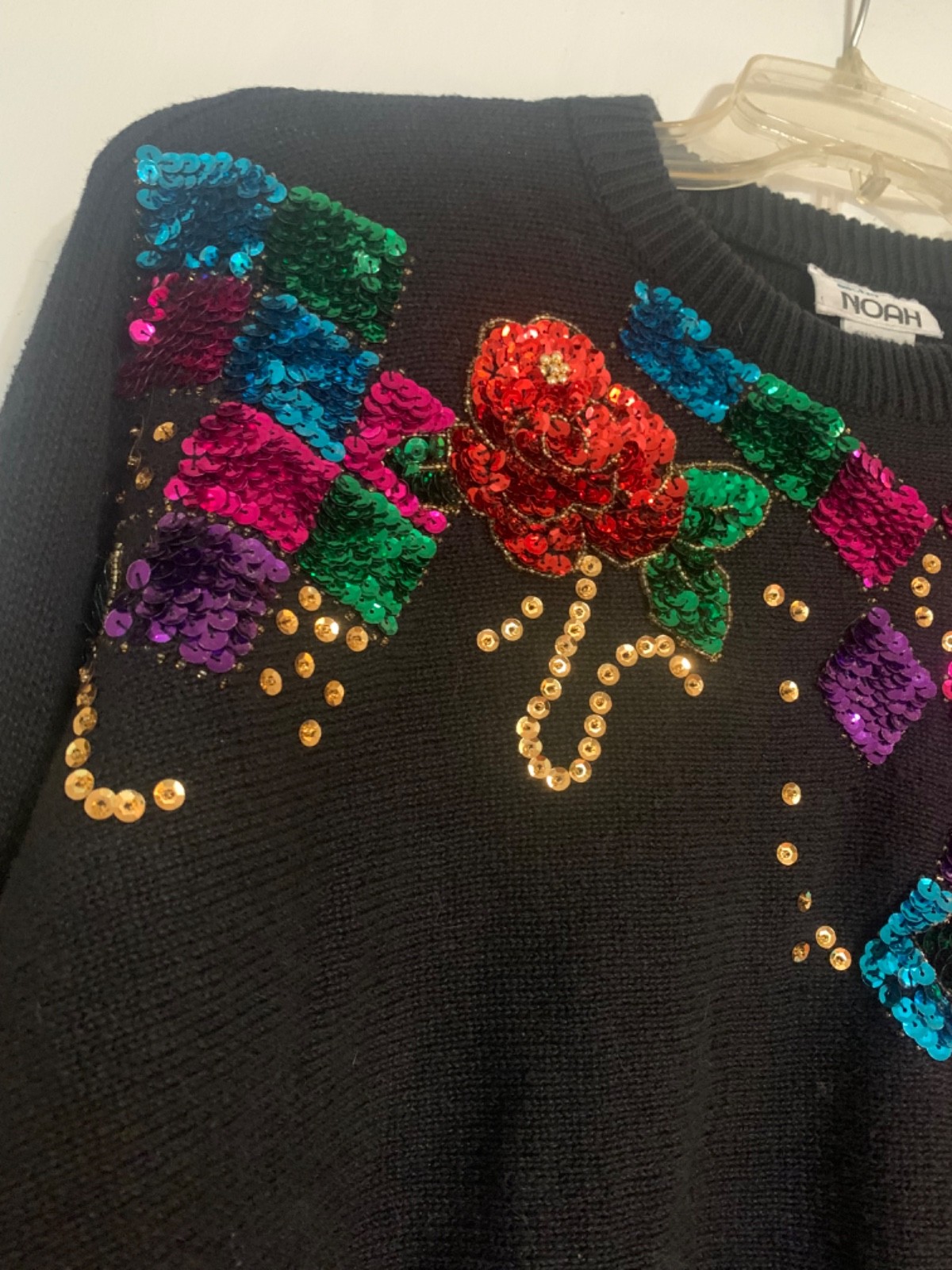 Vintage 80s 90s “Mister Noah” Sequined Black Crew Neck Sweater Tacky Mobwife