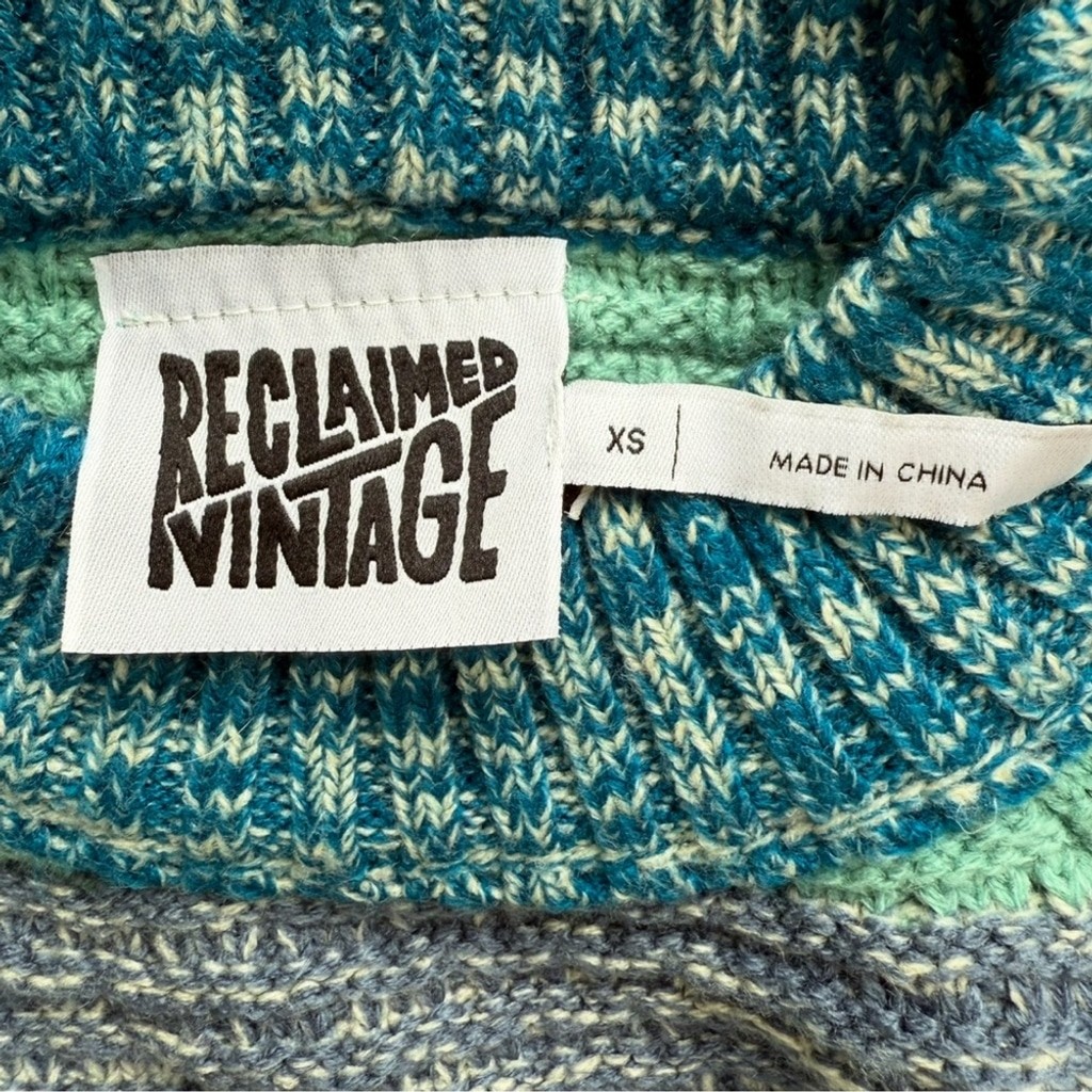 Reclaimed Vintage Teal and Gray Knit Sweater Size XS Vintage 90s Retro Cozy