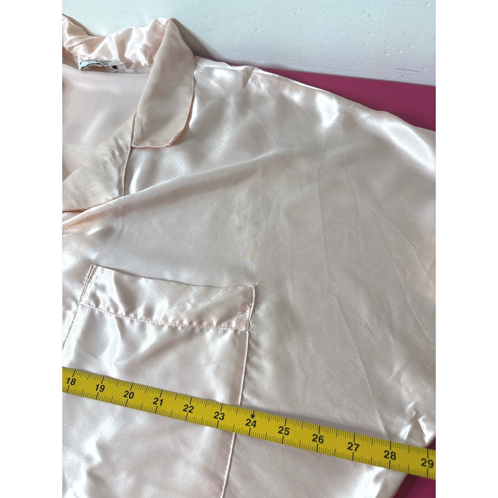 VTG 90s CALIFORNIA MISS Champagne Satin Button Down Pajama Top 2X Coquette Silky