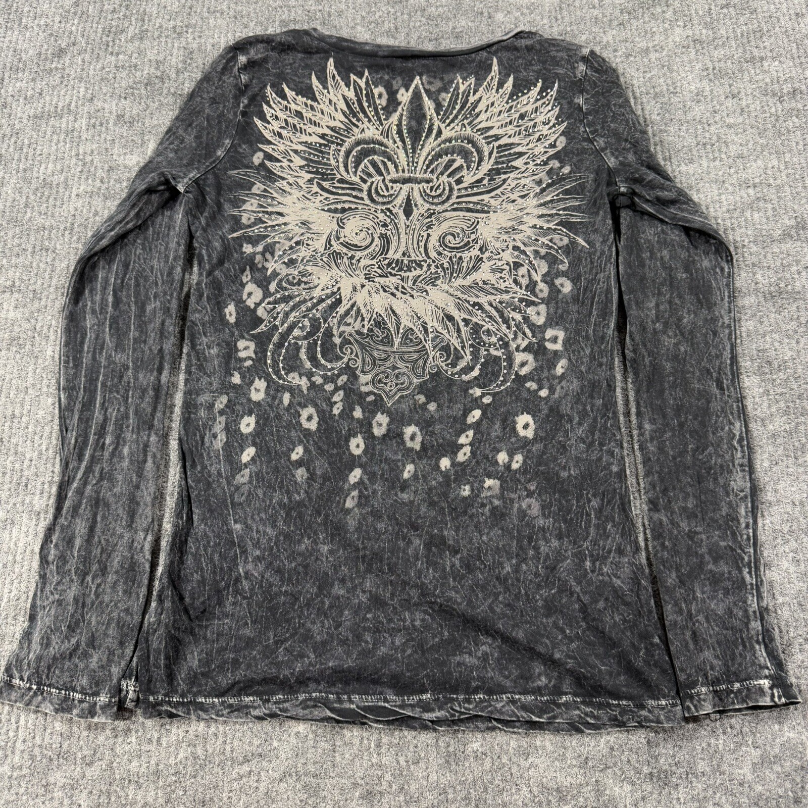 VTG Y2K Women’s Sexy Affliction Style Black Wings Cyber Goth Beaded Shirt Large