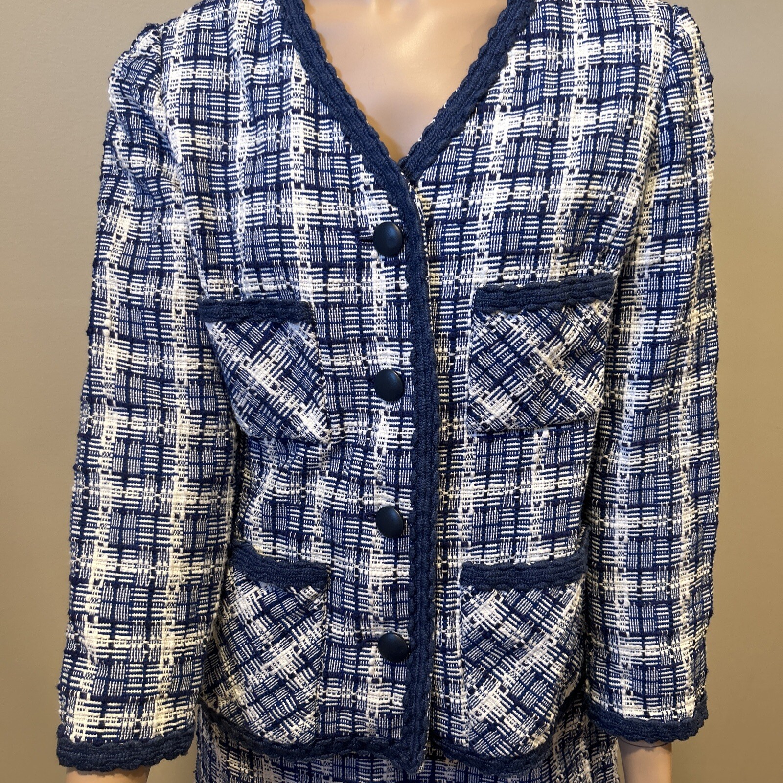 Weathervane Tailored By Handmacher Tweed Skirt Jacket Suit Vintage Blue White