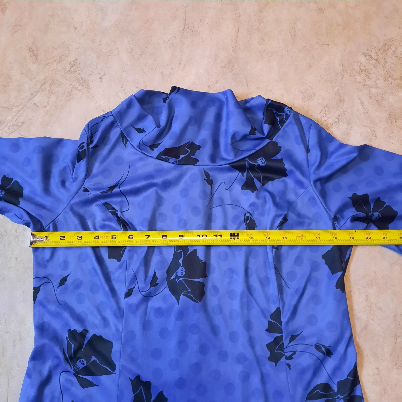 Vintage 80s British Lady ILGWU Poppy Polka-dot Blue Dress Woman’s 16.5