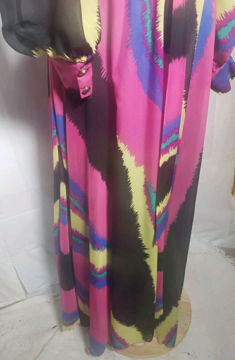 Vintage Sexy Diva Maxi Dress Small Sheer Multicolor Women Long Sleeves Pullover