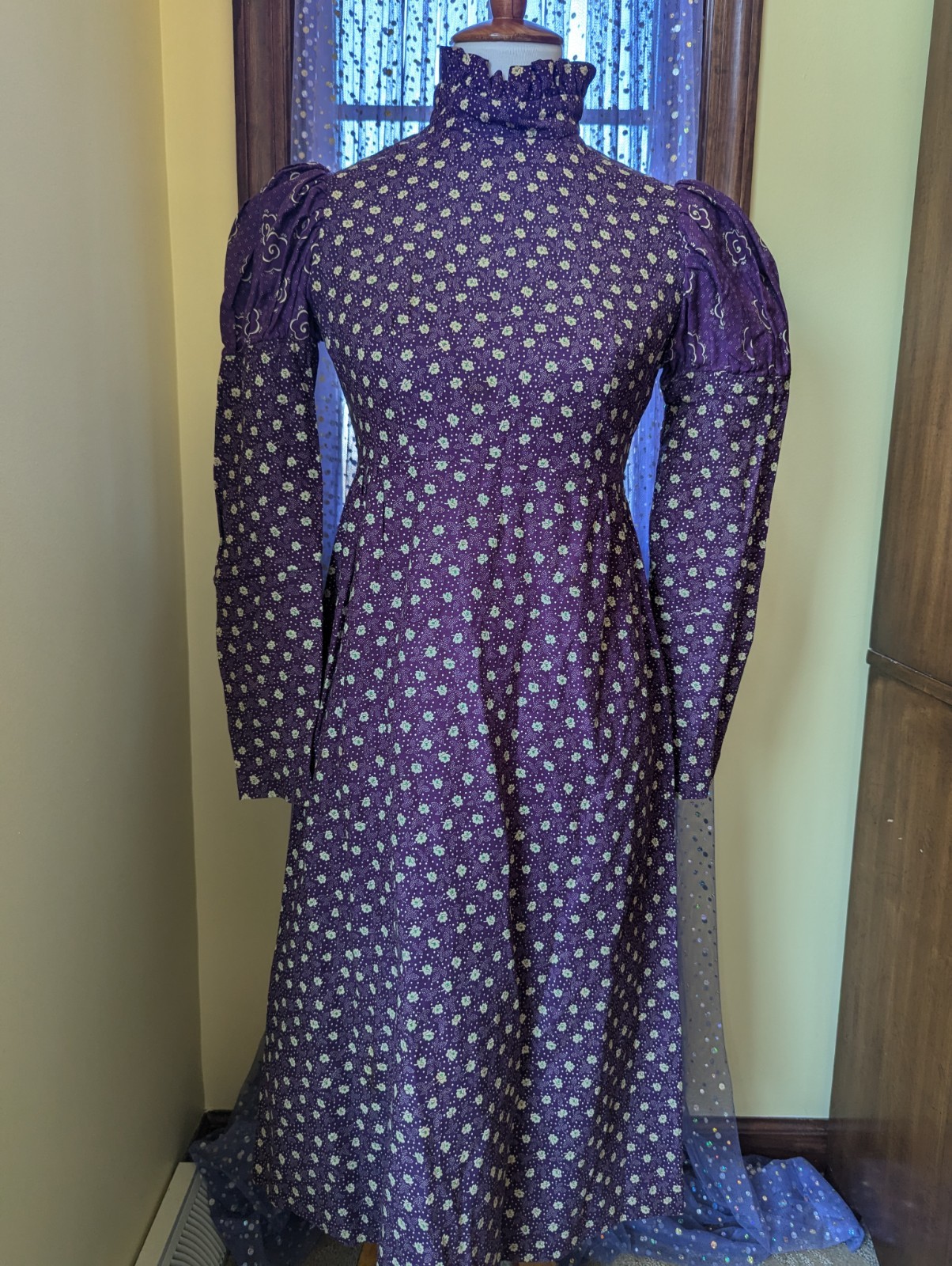 Vintage 70’s Young Edwardian By Arpeja Plum Purple Puff Juliet Sleeves Dress XS