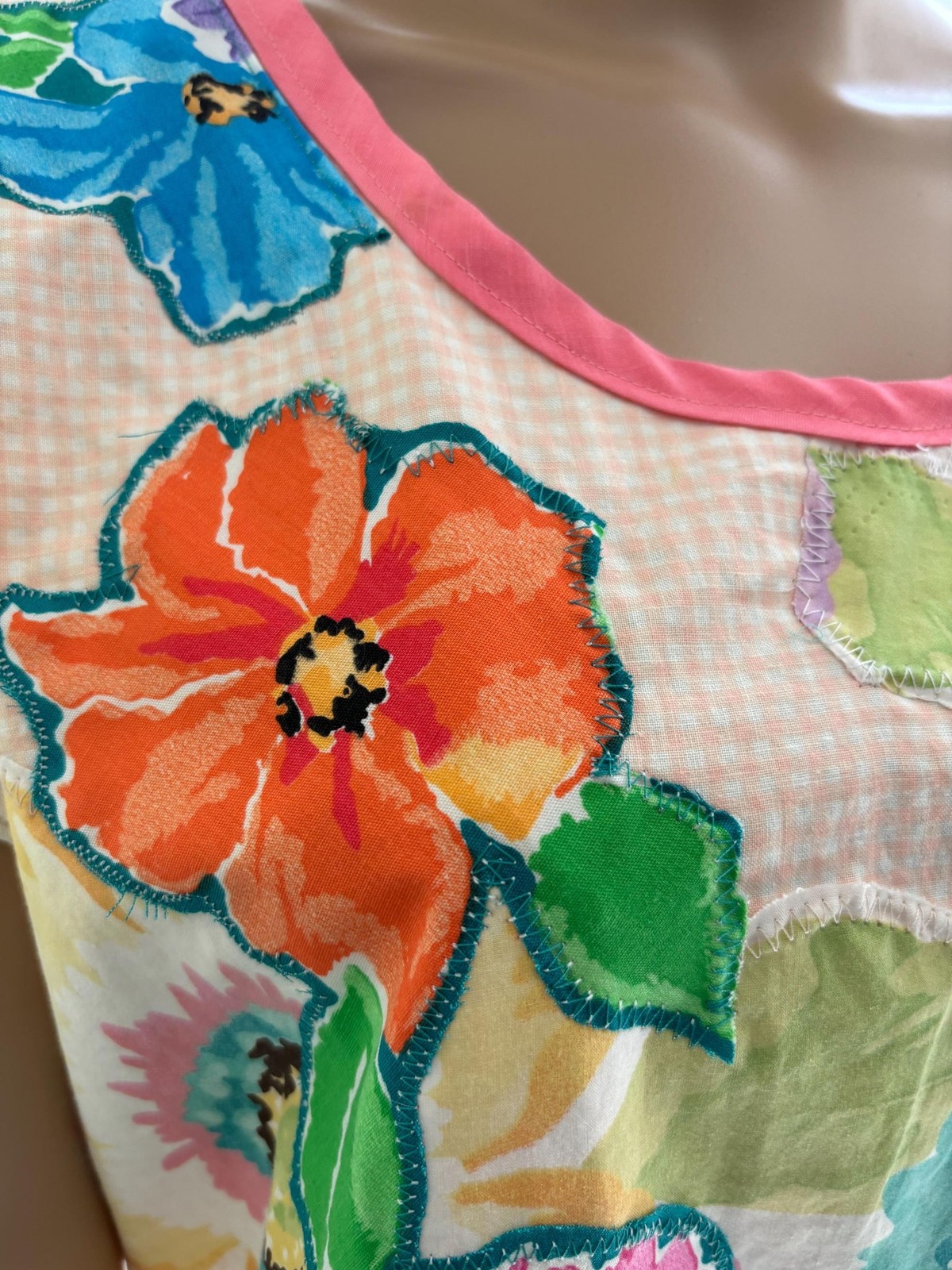 Upcycled Pinafore Dress: Floral Appliques, Lace Trim, OOAK Handmade Tunic