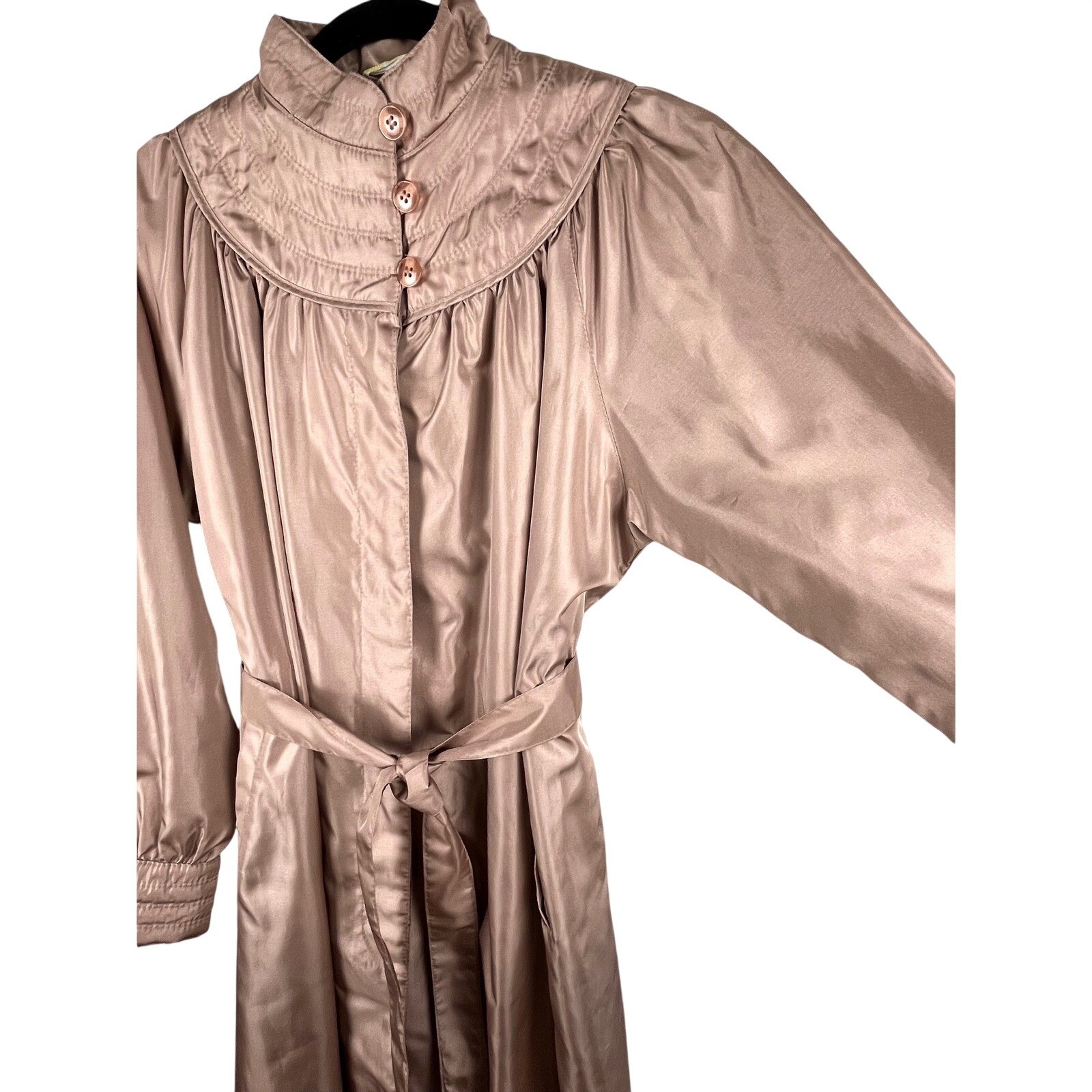 Vintage Foxland by Larson Taupe Belted Trench Coat Puff Sleeve Long Coat