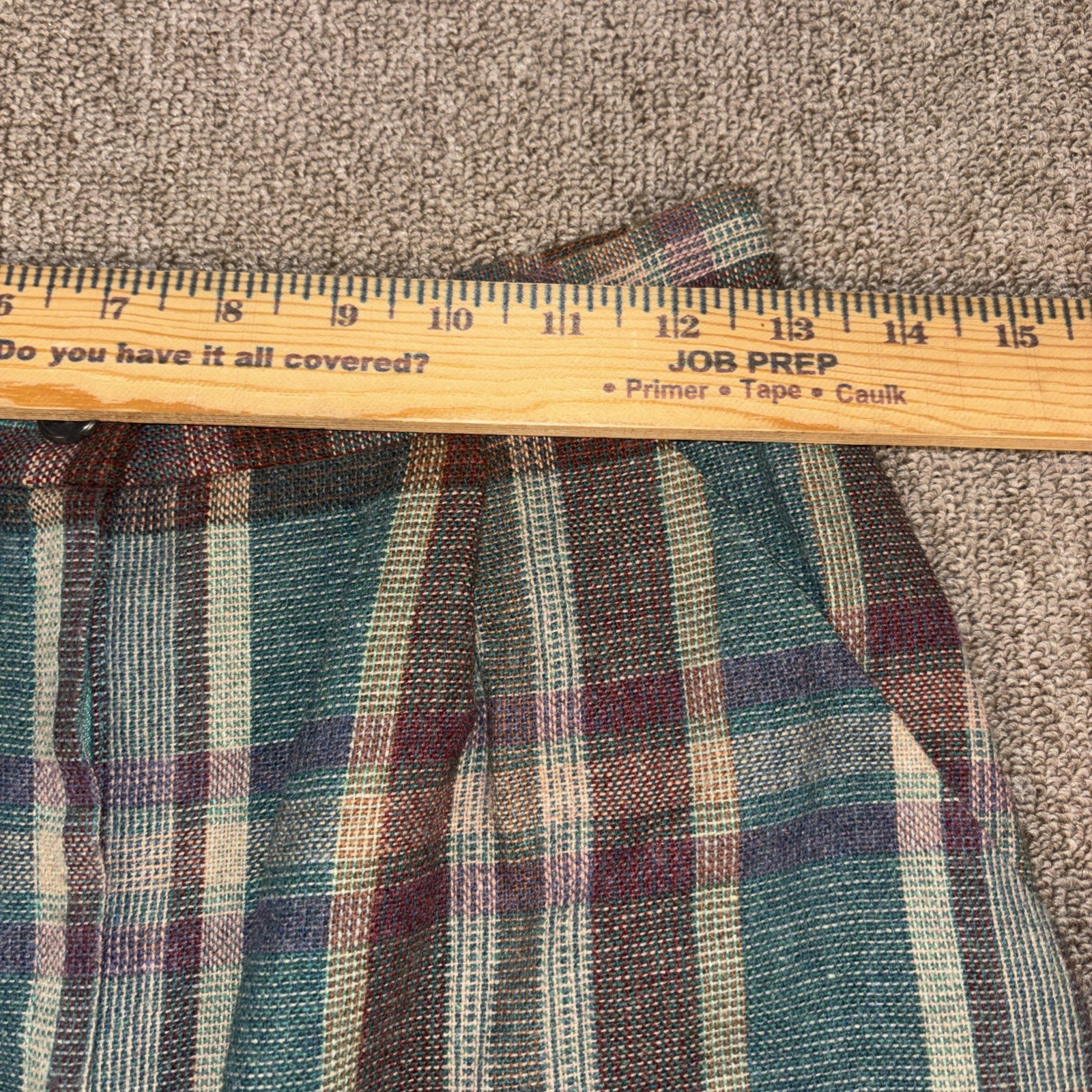 Vintage 1950s Handmade Plaid A-Line Midi Skirt Robin Zipper Teal Burgundy 27W