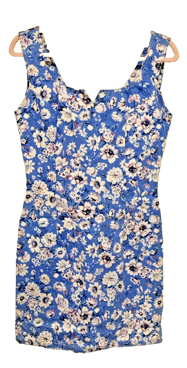 Vintage Paris Blues Floral Sleeveless Tank Dress Metal Back Zipper Size 9