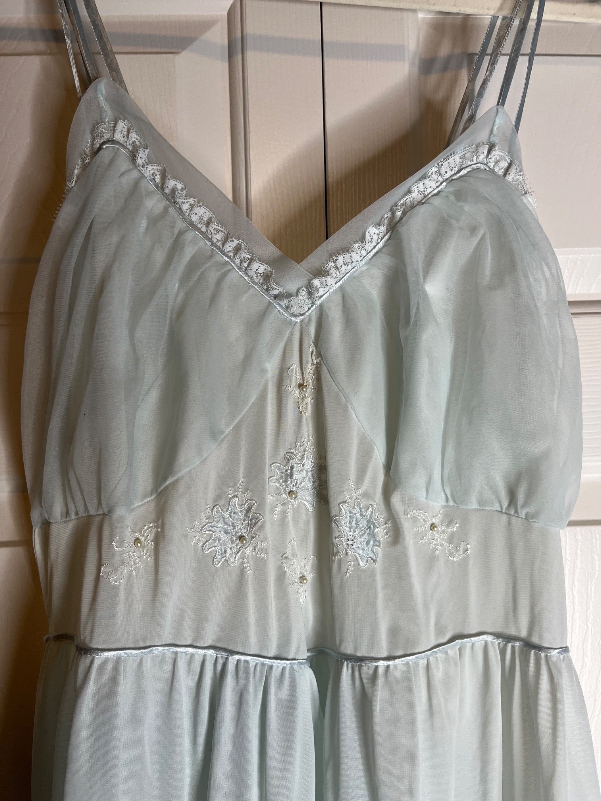 VTG 1960s Baby Blue Gotham Whimsy/Fairycore Nylon Nightgown Slip Dress Size 40