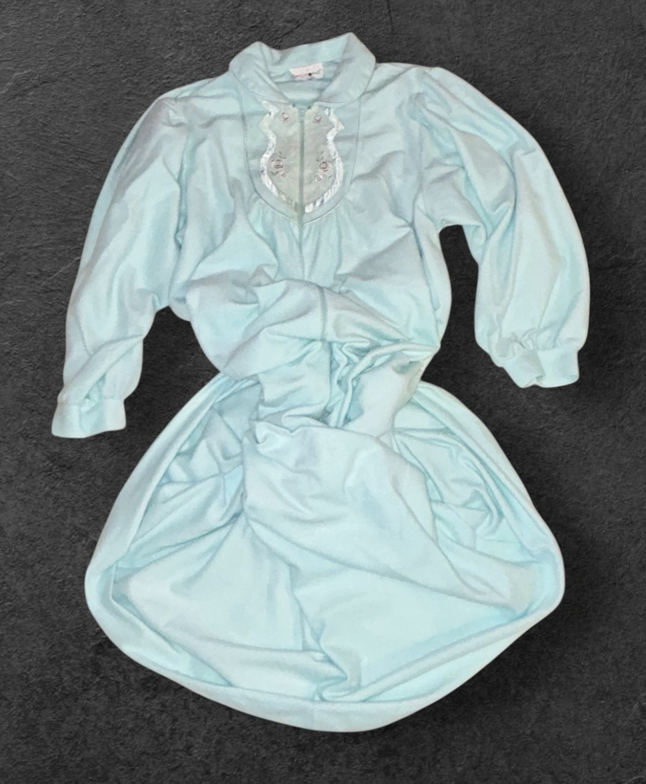 SEARS Blue Super Soft Lace Embroidery Zip Long Nightgown Robe Womens M (12-14)