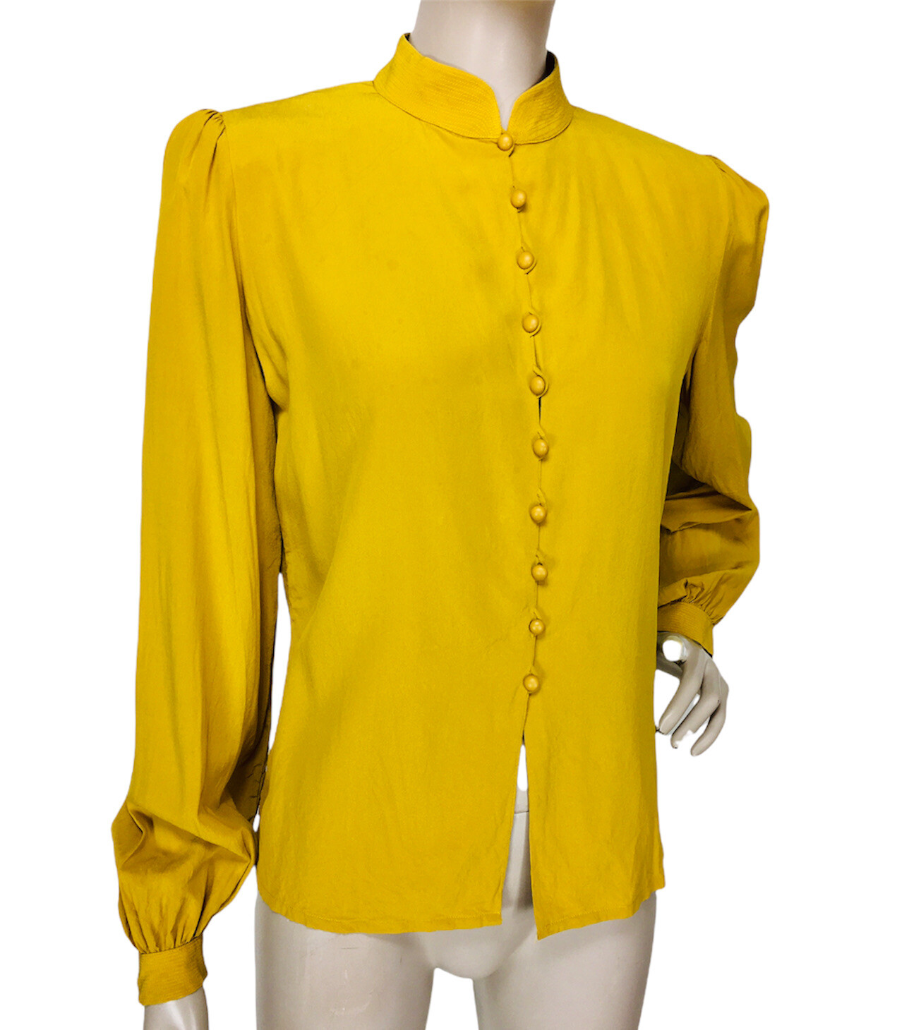 Jean Louis Scherrer Paris Vintage Mustard Gold Silk Crepe Button-Down Blouse