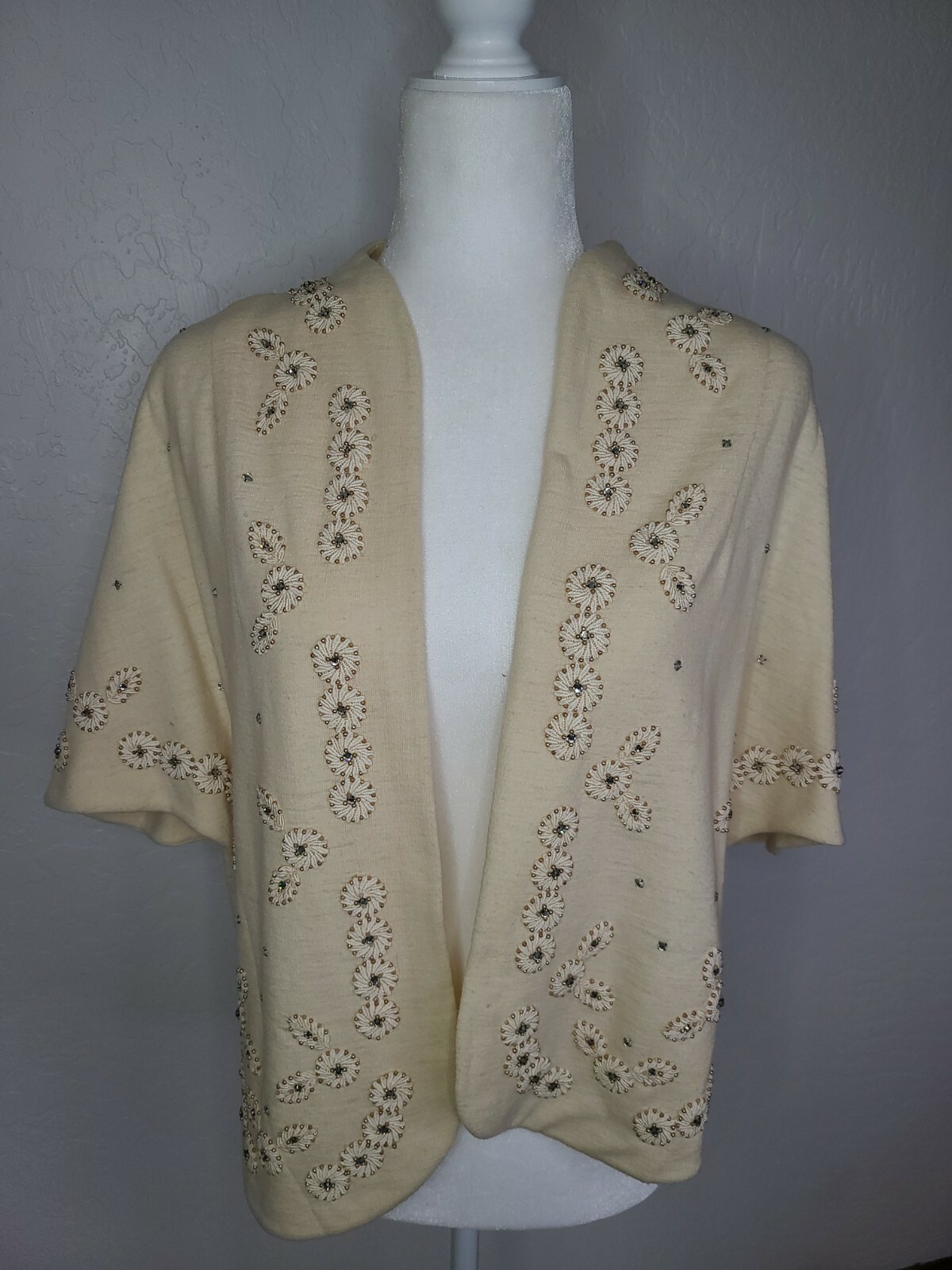 Vintage 1950s Shawl, Cape Or Bolero. Beaded Retro bling mad men house wife