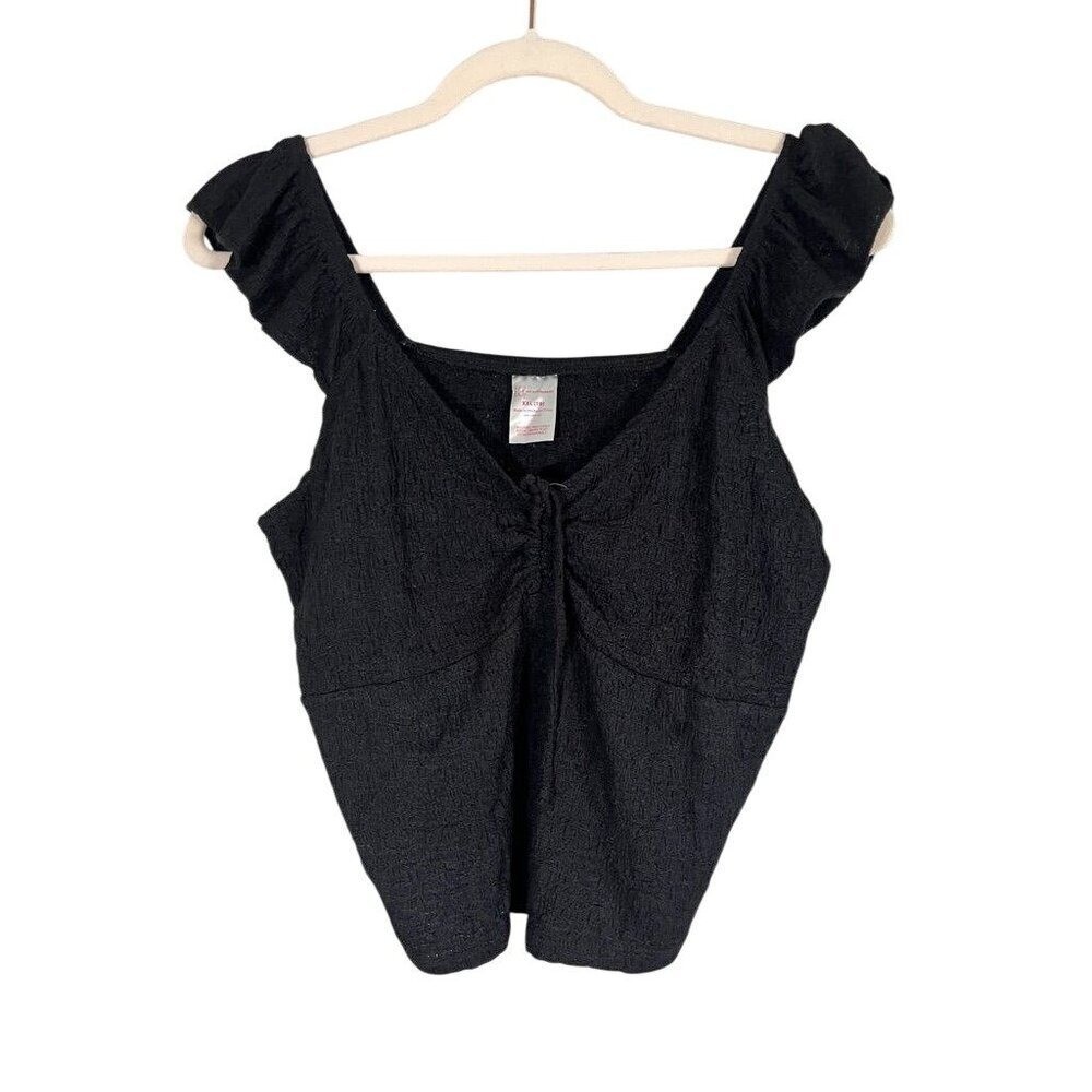 Retro Babydoll Crop Top Black 2X Y2K Boho Vampire Grunge Classic Chic Preppy 80