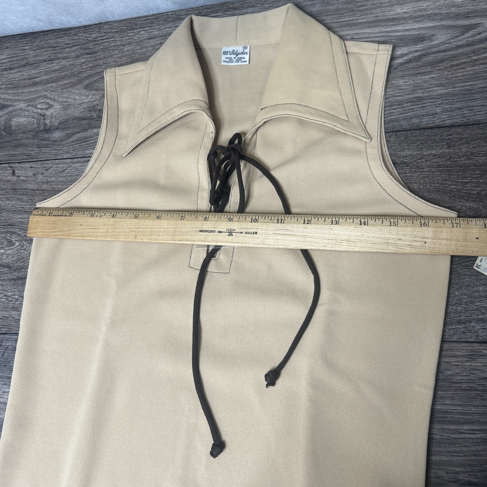Vintage Sleeveless Lace Up Blouse Lot Of 2 100% Polyester Made In korea Tan ,Blu