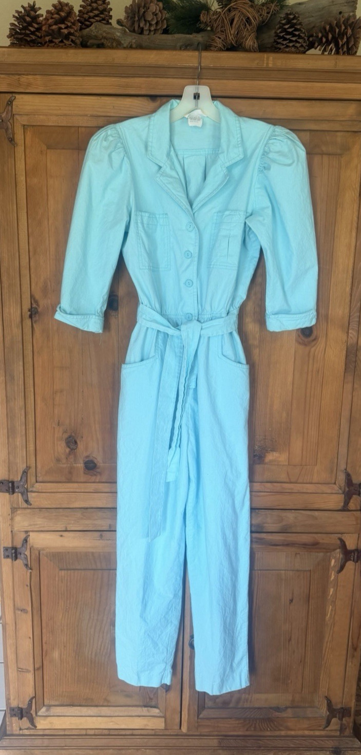 VTG 80s Ann Marie California Jumpsuit Pockets Button Belt Junior 11/12 #276