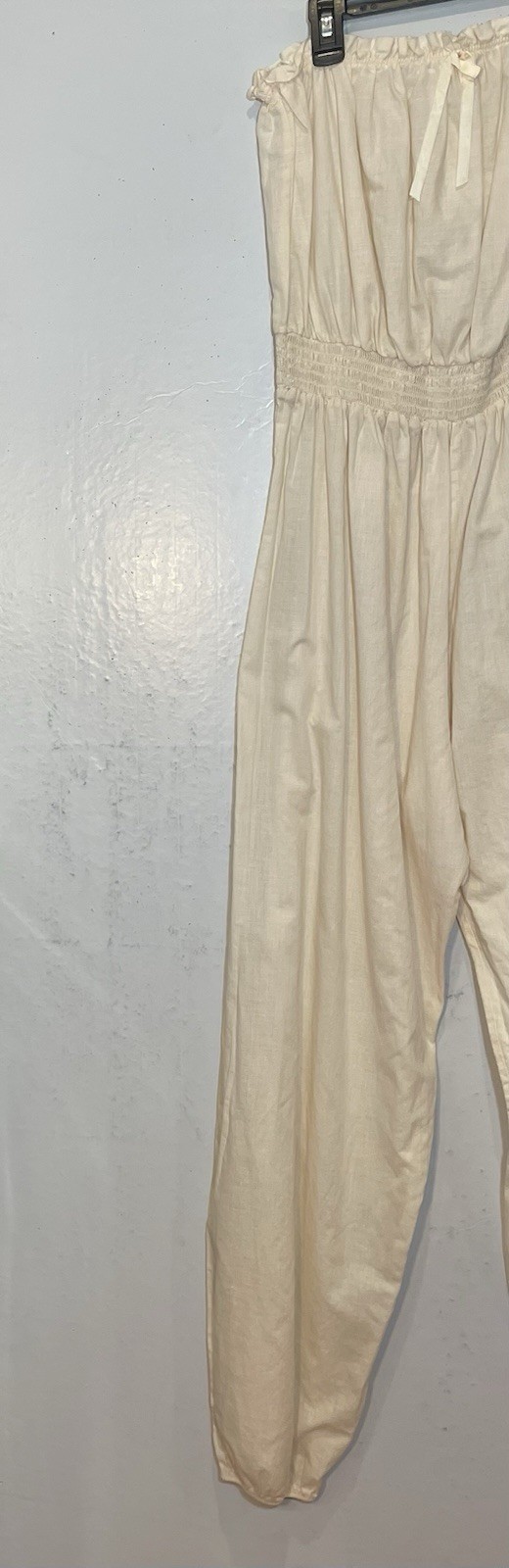 Vintage Miss Dior Jumpsuit Strapless Romper Size 13 Ivory Smocked Ruffles Boho
