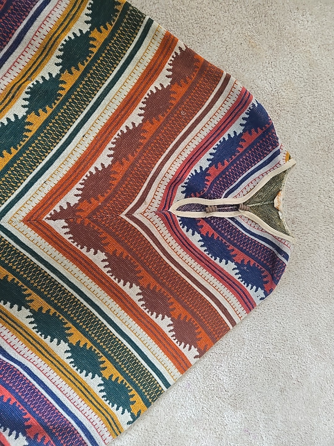 Vintage 1970s Sabra Knit Pullover Poncho Unisex Southwestern Design With Fringe