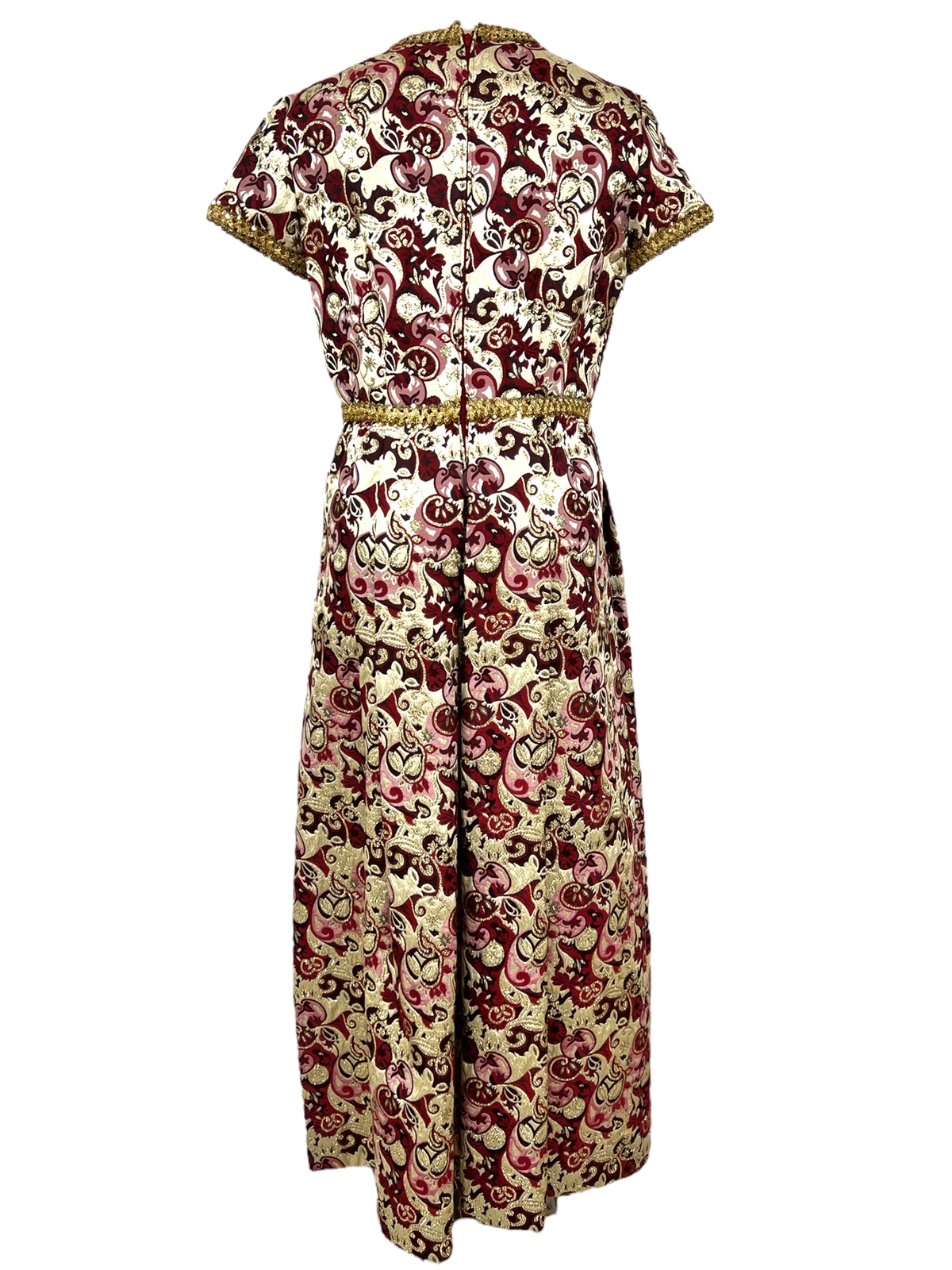 Vtg Vitage 1960s 60s Designer Harmay Burgundy and Gold Brocade Formal Gown