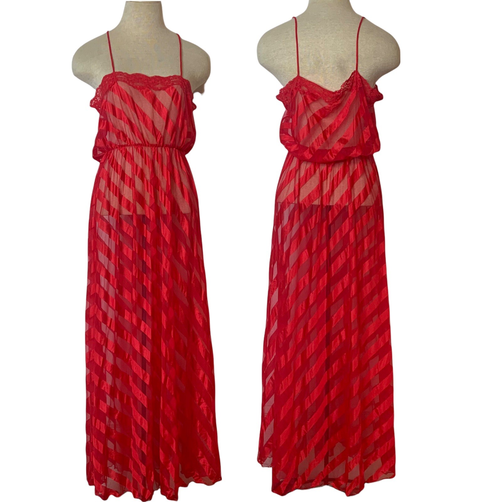 Vintage Jenelle of California Red Sheer Chiffon Peignoir Nightgown Set Gown S M