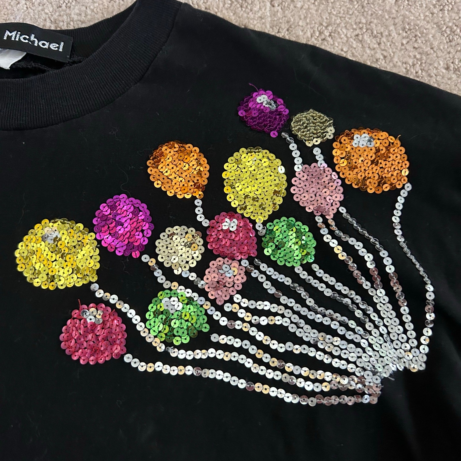Vintage Sequin Graphic Tee 80s Party Balloon Theme One Size