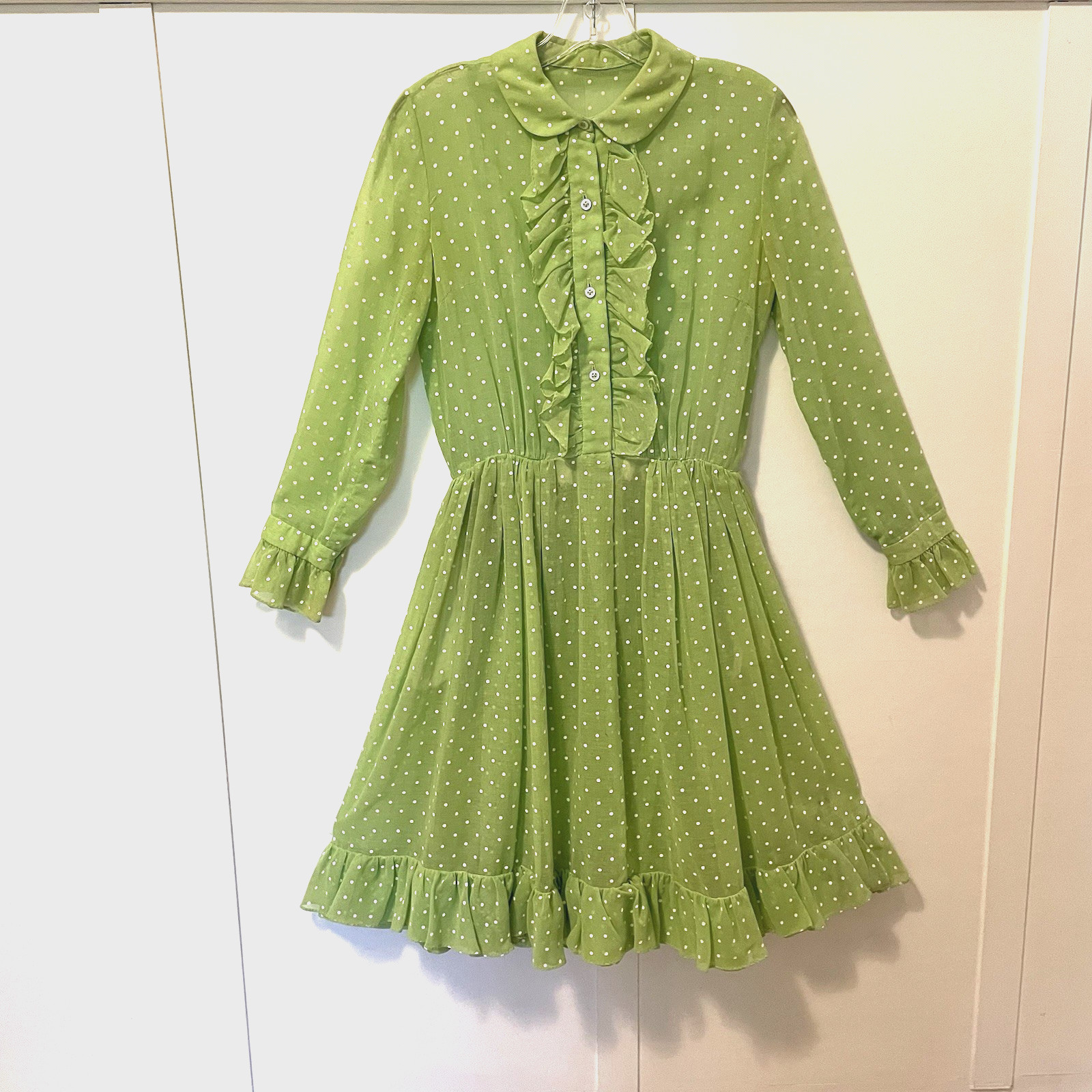 Vintage 60’s Anne Fogarty Dress A.F. Boutique Green French Dot Sheer Coquette