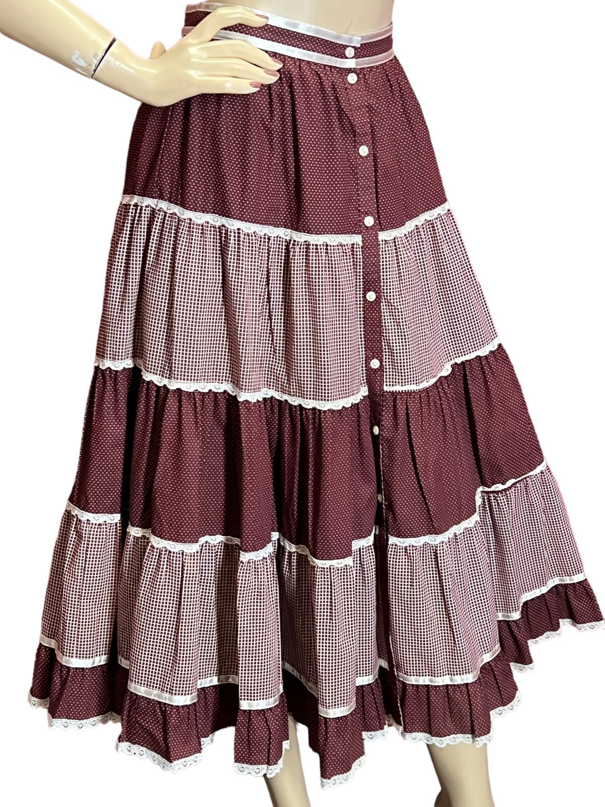 Sz S Vtg 70s Gunne Sax Skirt Jessica’s Gunnies Brown Cottage Core Prairie Tiered