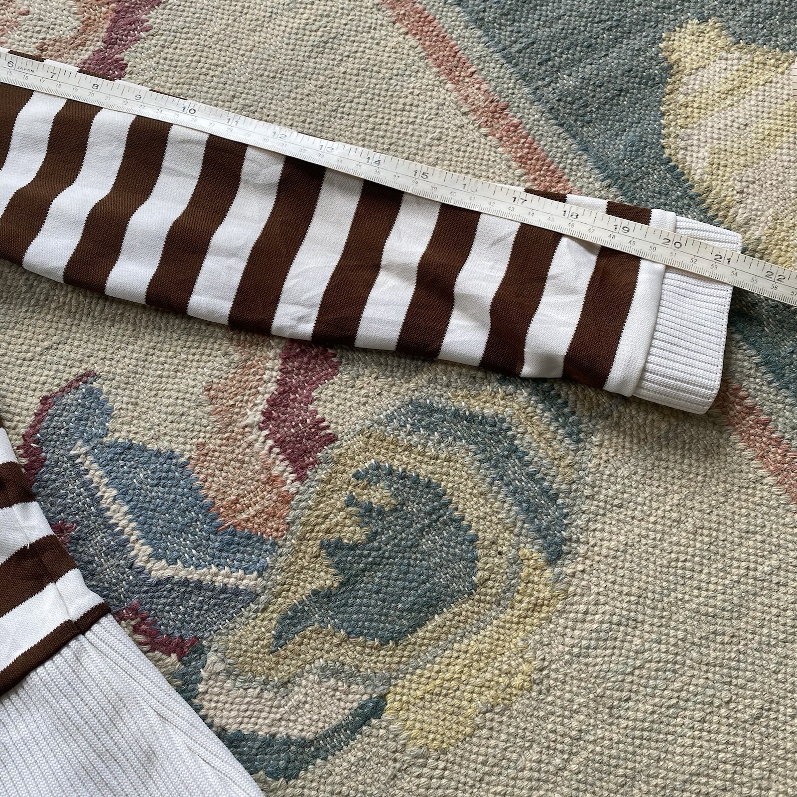 70s Stripe Polyester Knit Top JCPenney Vintage Brown White Medium