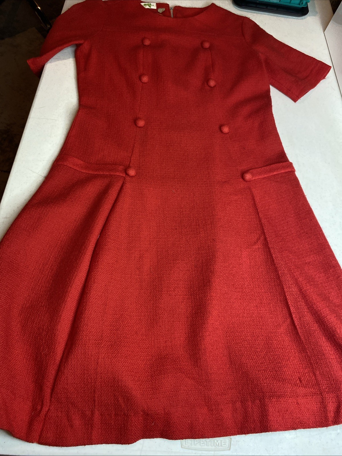 Vtg Nancy Greer New York Button Red Tweed Dress Career Size 14