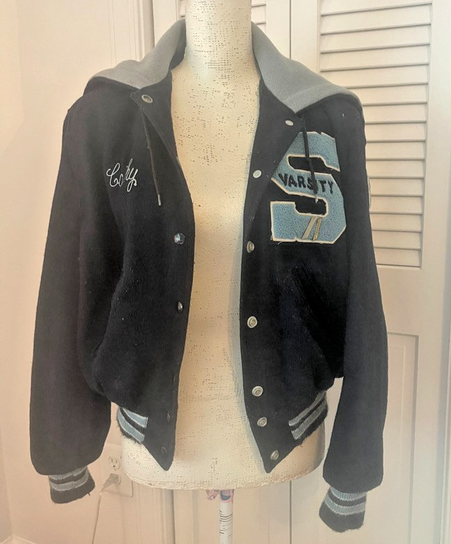 1985 Vintage Dark & Light Blue Wool Varsity Jacket Woman’s SMALL