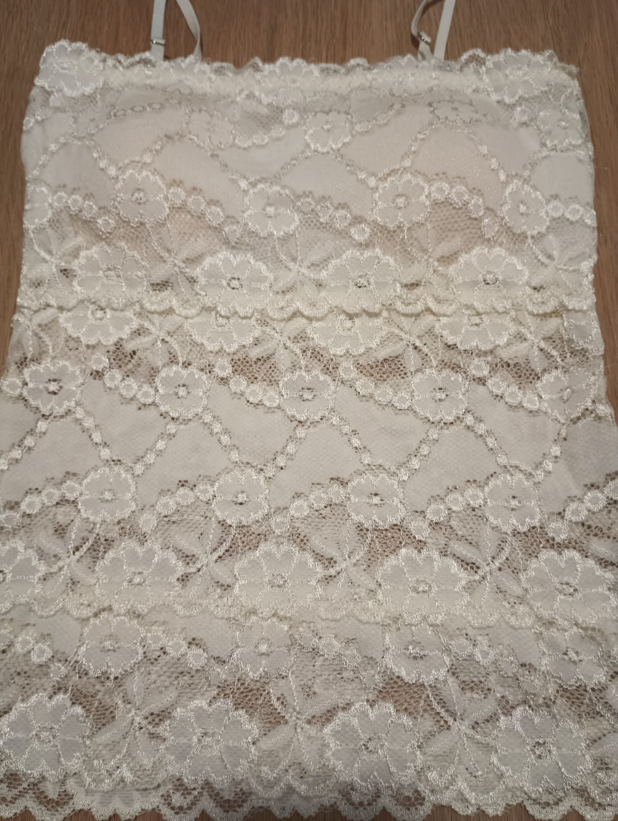 Vtg 80s Stretchy Sheer Chantilly Lace Padded White Cami Top bustier XS