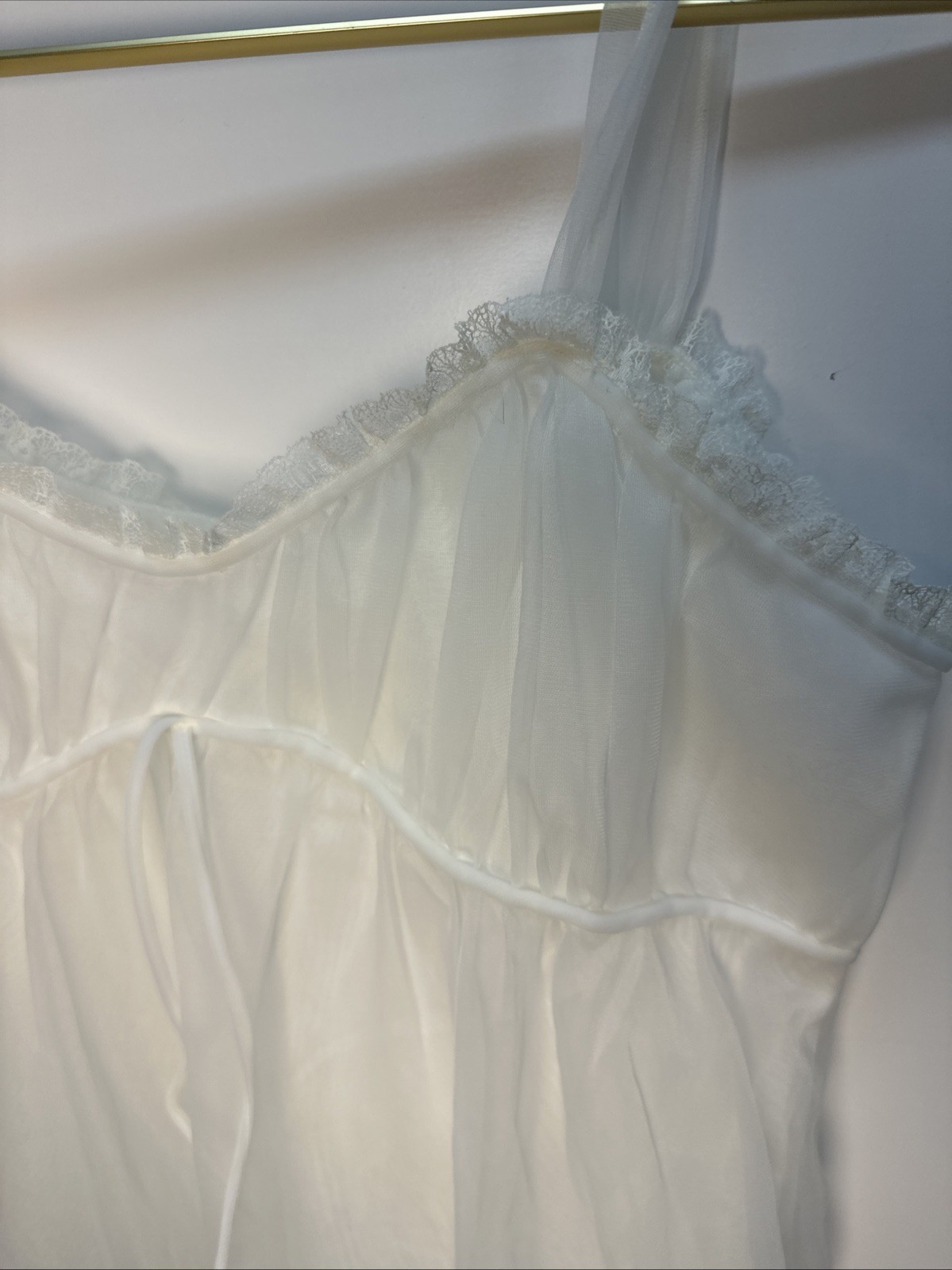 Lisette Lace Peignoir White Nightgown Lingerie Sheer 100% Nylon USA 2 Piece VTG